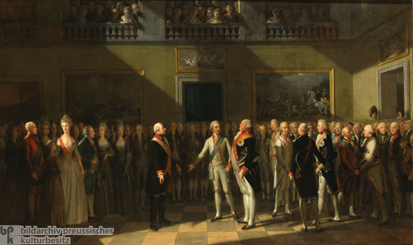 Kaiser Leopold II. und König Friedrich Wilhelm II. treffen in Pillnitz zusammen am 25. August 1791 (undatiert, Öl auf Leinwand)
